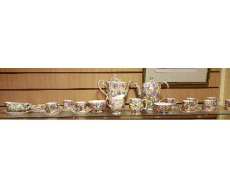 A Collection of Colourful Royal Winton Tea & Coffee Wares to include teapot, coffee pot, two jugs, two sugars, nine coffee ca