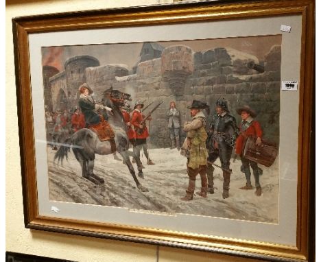 A Coloured Print after Gaton Woodville; 'In the Nick of Time', well framed and glazed.