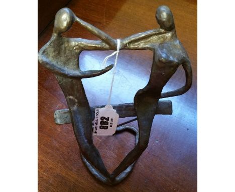 A Good Modern Bronze of Lovers on a Park Bench, Shaped like a Heart.