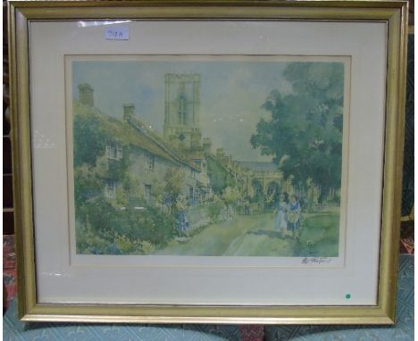 A Signed Sturgeon Print of a Village.