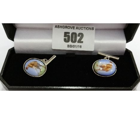 Silver Enamel Golfing Cufflinks.