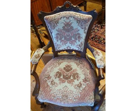 A 19th Century Mahogany Framed Three-Piece Salon Suite with sofa and two chairs.