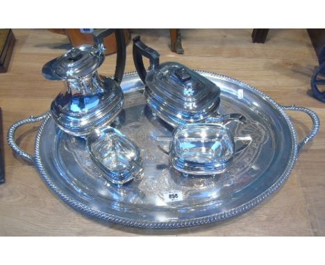 A Very Good 19th Century Oval, Sheffield Silver Plated Tray with twin handles along with a Four Piece Tea and Coffee Service 