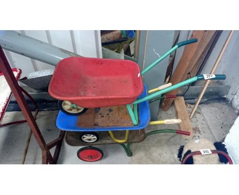3 vintage childrens wheelbarrows