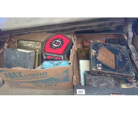 2 boxes of vintage tins