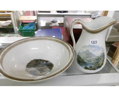 A jug and basin set with rural scene