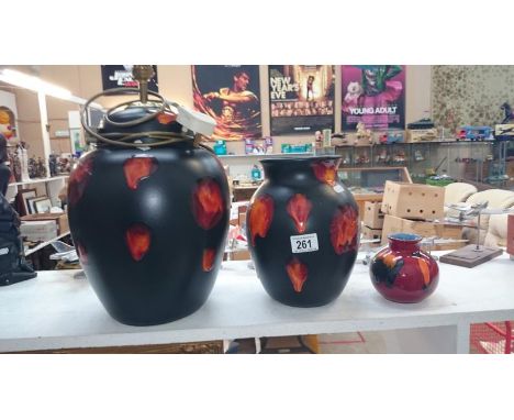 A Poole lamp and 2 Poole vases