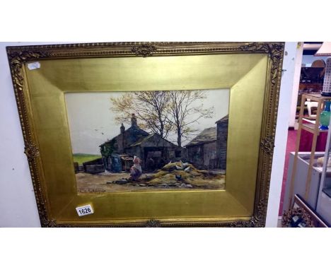 Watercolour of farmyard scene signed by George Hamilton Constantine (1878-1967) Sheffield school of art