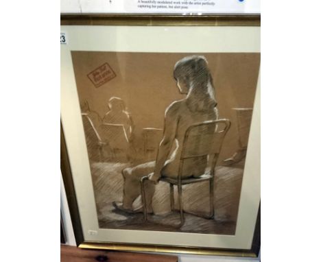 Studio signed coloured graphite drawing of a seated nude by Cambridge art school tutor John Hall (1921-2006) inc. letter of p