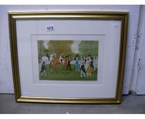 Signed French artists proof lithograph initialled EA for 'Epreuve D'Artiste' of a racecourse enclosure scene by Vincent Hadde