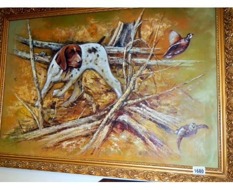 An oil on canvas 'Hunting Dog' image 87cm x 59cm