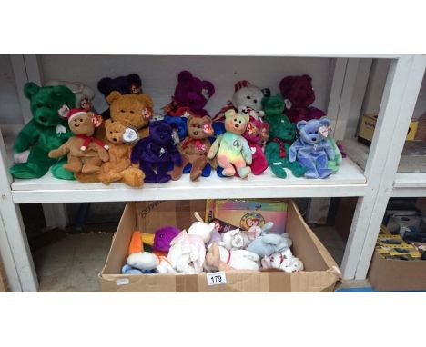 1 shelf and 1 box of Ty Beanie Bears
