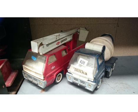 A Tonka cement mixer and snorkel fire engine