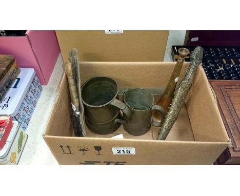 Mixed lot inc. hunting horn, pewter tankards and daggers
