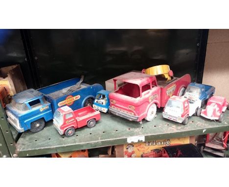 Shelf of Marx pressed steel lorries inc. Hot-Rod