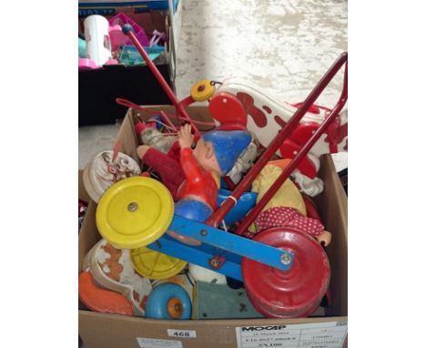A box of vintage push/pull along toys inc. Noddy