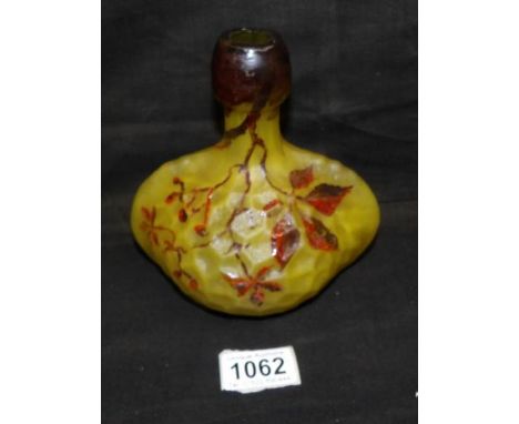 A French art nouveau hand painted bottle vase