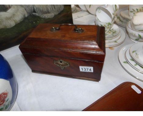 A circa 1780 mahogany 3 partition tea caddy, no key