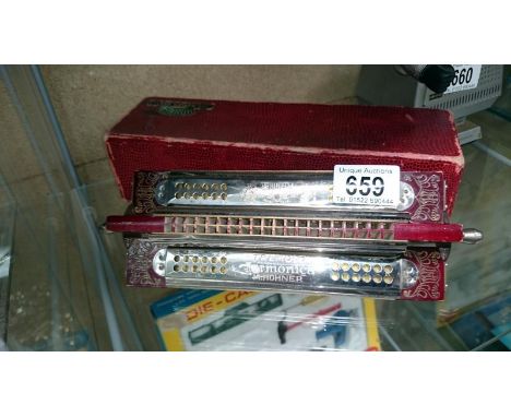 Post war Hohner Tremelo paddle wheel harmonica in original box
