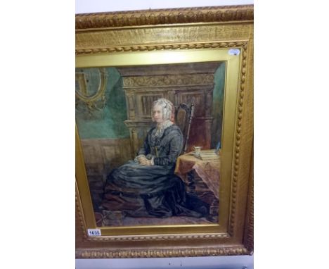 Oil painting portrait of a seated elderly lady signed by James Charles Playfair (1845-1880)