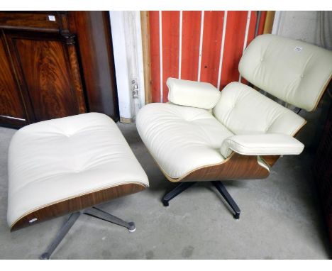 1970's teak ply and leather revolving chair and foot stool