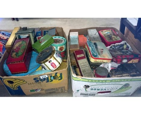 2 boxes of vintage collectible tins