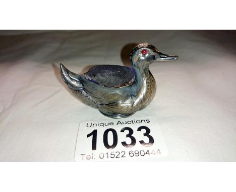 Victorian silver pin cushion of a swan