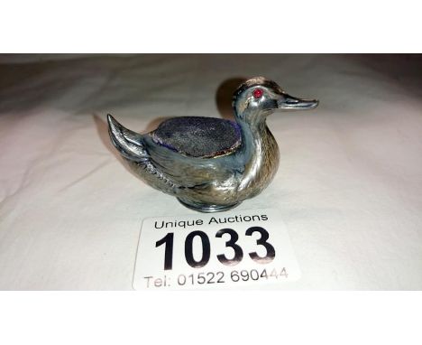 Victorian silver pin cushion of a swan