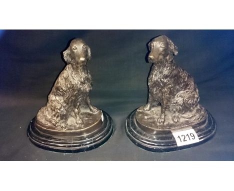 Pair of bronze setter dogs signed Barye
