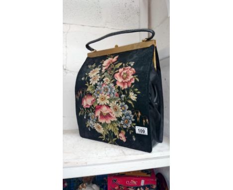 Tapestry bag, small purse & contents