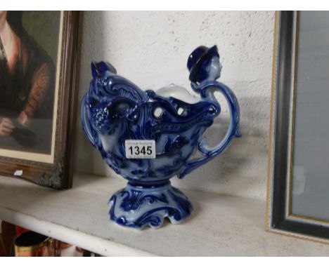 A continental art nouveau blue and white 2 handled jardiniere