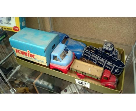 Chad valley clockwork car Wellso toys, Bedford window cleaner lorry & Mark & Brimtoy diecast lorries