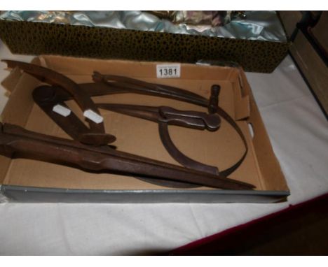 4 antique tools including compass (possibly Georgian)