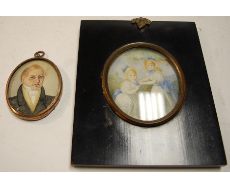 19th century English school - oval portrait miniature of a gentleman, watercolour; together with one other portrait miniature