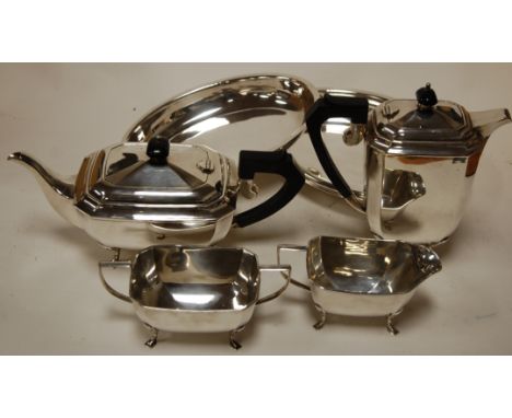 A late Victorian silver plated four piece tea and coffee service of plain octagonal form by Israel Sigmund Greenberg & Co tog