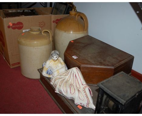 A large collection of miscellaneous items to include Victorian walnut writing slope (a/f), stoneware jars, oak cased canteen 