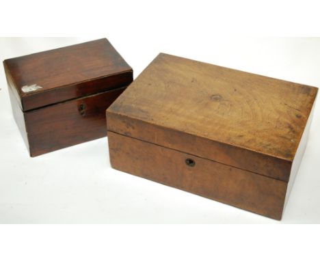 A 19th century rosewood tea caddy of plain rectangular form having fitted interior together with one other 19th century walnu