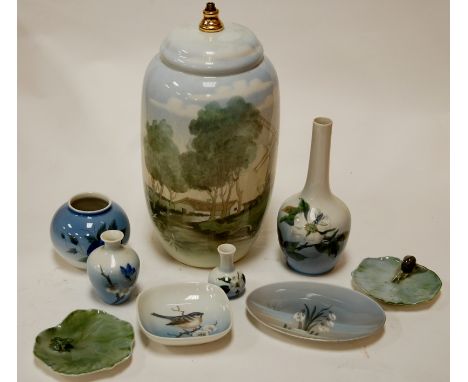 A small collection of assorted Royal Copenhagen wares to include  bottle vase, miniature vase, pin dish, etc together with a 