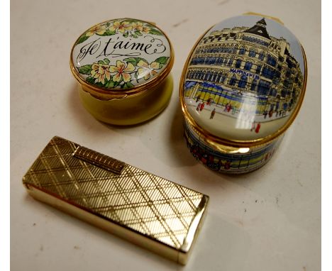 A Crummles English Enamels Britannia collection trinket jar and cover, boxed, together with one other boxed enamel trinket ja