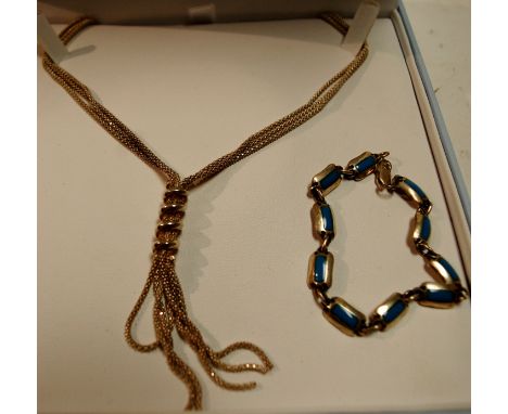 An Italian silver three chain necklace having rope twist pendant together with a continental white metal and turquoise set ba