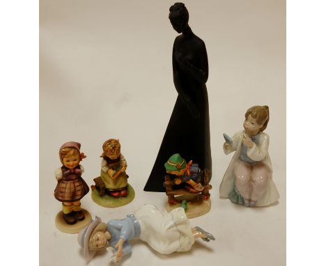 Mixed china wares to include three Hummel figures, Nao figurine, Doulton figurine Sympathy HN2838 etc