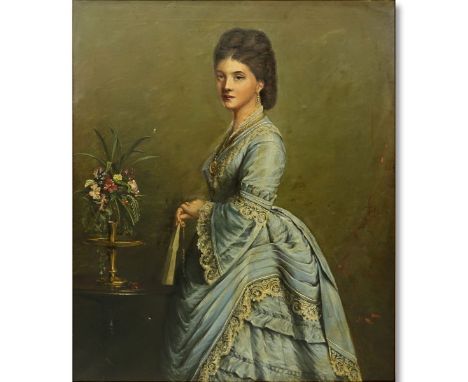 Large Antique Oil on Canvas, Portrait of a Young Woman, In the Manner of Sir Joshua Reynolds. Two very fine separations to ca