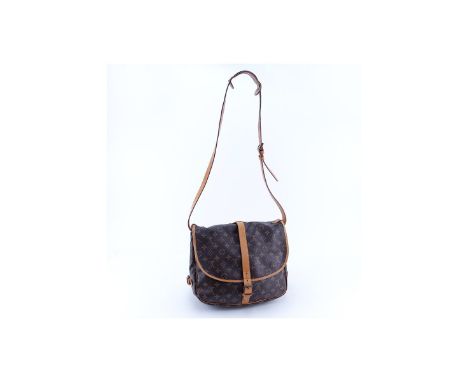 Louis Vuitton Brown Monogram Coated Canvas Saumur 30 Double Strap 2 Sided Crossbody Messenger Bag. Golden brass hardware, vac
