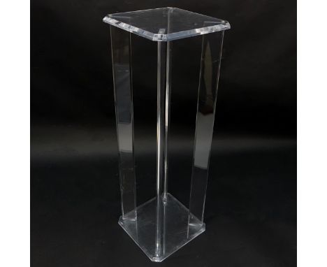 Tall Mid Century Modern Lucite Pedestal. Light scuffs to top. Measures 42-1/2" H, 14" squared top. Shipping: Third party. (es