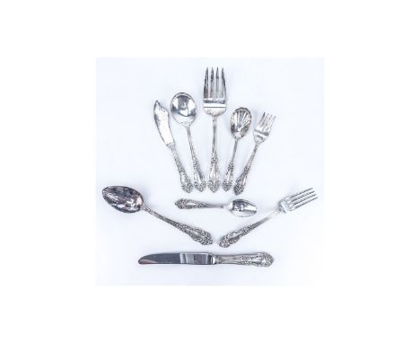 Seventy Six (76) Piece Reed and Barton "Festivity" Silver Plated Flatware. Includes: 12 forks 7-5/8", 12 salad forks 6-1/4", 