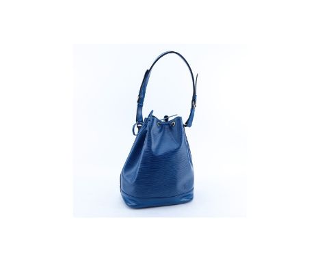 Louis Vuitton Blue Epi Leather Noe GM Bag. Golden brass hardware, black suede interior. Labeled appropriately. Good condition