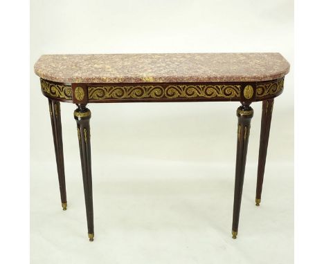 20th Century Louis XVI Style Gilt Bronze Mounted, Marble Top Console Table. Professional restoration to marble top, light scu