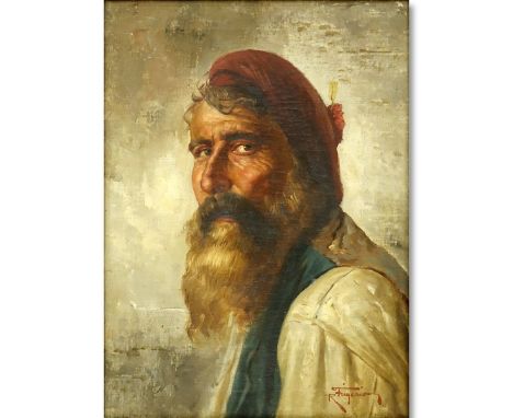 Raffaele Frigerio, Italian (1875 - 1948) Oil on canvas "Portrait Of A Fisherman". Signed lower right. Tears, patches. Measure