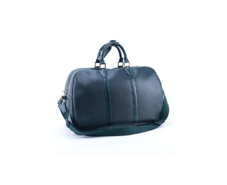 Louis Vuitton Dark Green Tiaga Leather Kendall PM Travel Bag. Golden Brass Hardware, green leather interior, canvas shoulder 