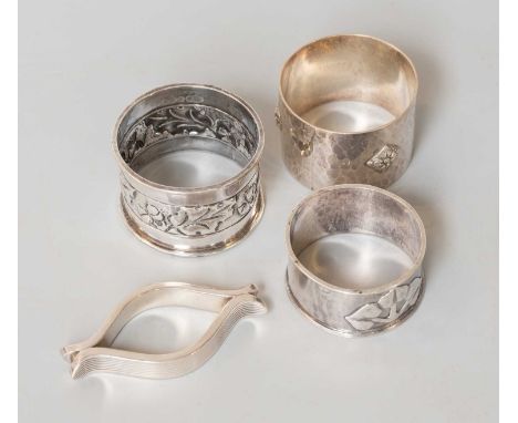 Two Edward VII Silver Napkin-Rings; A George V Napkin-Ring and an Elizabeth II Silver Napkin-Ring, Each by A. E. Jones, Birmi